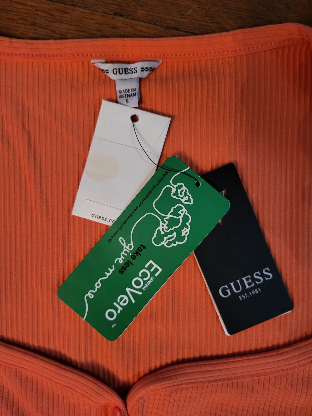 Guess Orange Ribbed Button-Front Square Neck Dress - Picture 2 of 6